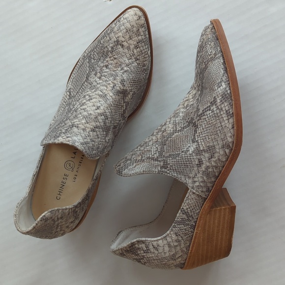 Chinese Laundry Shoes - Chinese Laundry Snakeskin Print Western Heeled Booties 7 Gray Silver Metallic